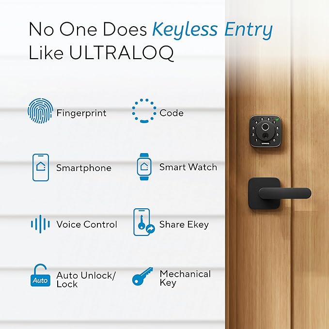 ULTRALOQ 2026 Upgrade Bolt Fingerprint Smart Lock in Black, Biometric Deadbolt