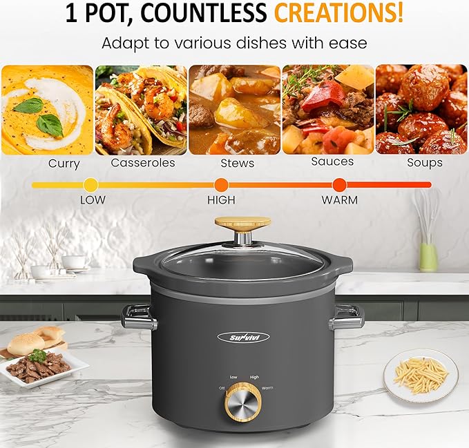 Sunvivi 2 Quart Slow Cooker, Small Slow Cooker