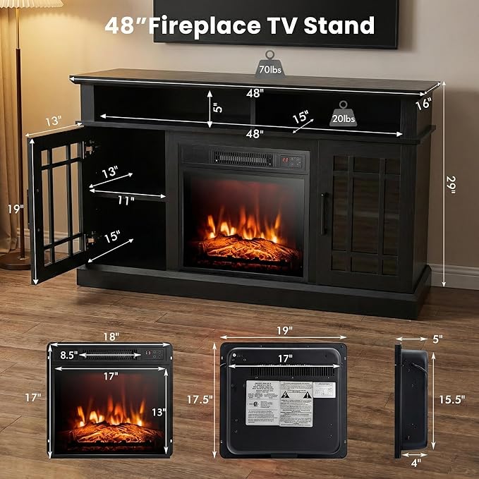 SIMOE Modern 48 Inch Electric Fireplace TV Stand, TV Console