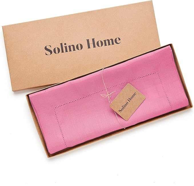 Solino Home Linen Flamingo Pink Hemstitch Table Runner 60 Inches - 100% Pure Linen Small Table Runner 14 x 60 Inch Ideal for Dresser and Coffee Tables - Classic Hemstitch, Halloween