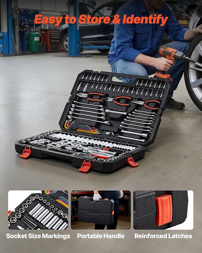 VEVOR Mechanics Tool Set, 314-Piece Mechanic Tool Kit, 1/4 in, 3/8 in, and 1/2