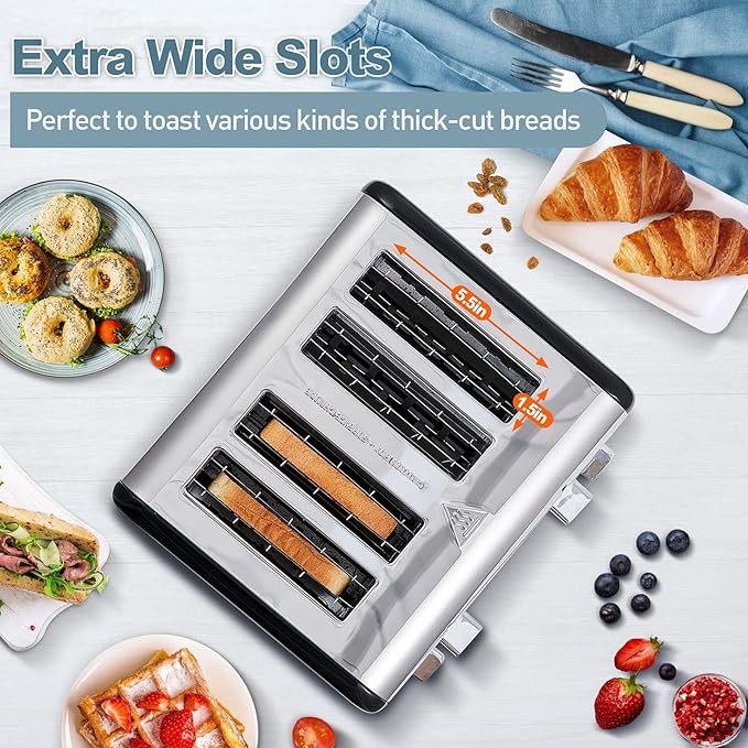 CUSIMAX 4 Slice Toaster, Ultra-Clear LED Display & Extra Wide Slots, Stainless