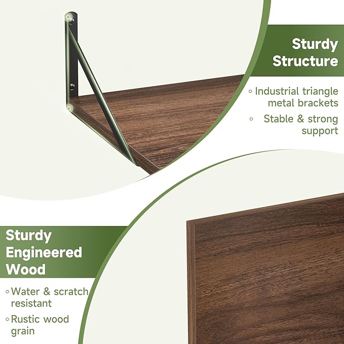 Heimlove 12 Inch Deep Floating Shelves (Set of 4)