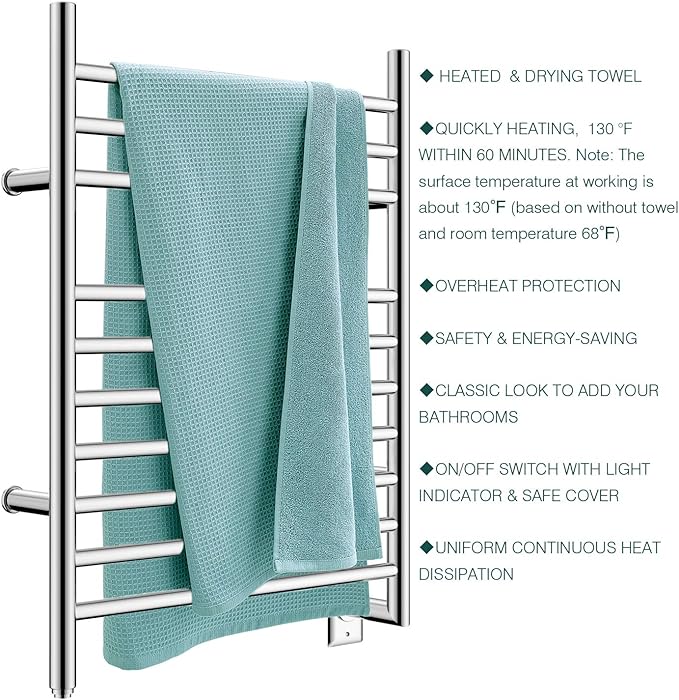 HEATGENE Towel Warmer Wall-Mounted Hardwired Heated Towel Rack Hot Towel Bar
