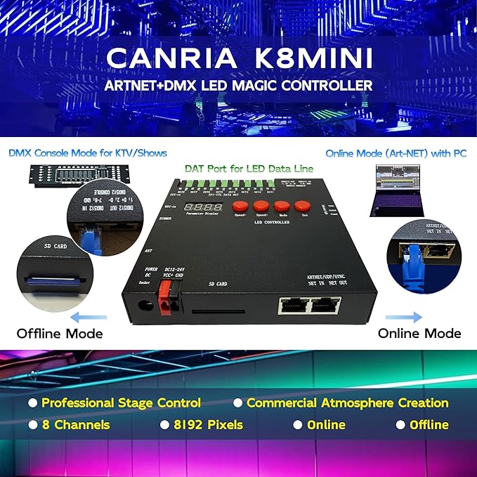 CANRIA K8MINI ARTNET+DMX Console LED Pixel Controller,