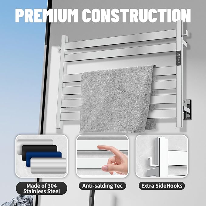 K&KALONZO Towel Warmer for Bathroom, Wall-Mounted 6-Bar Heated Towel Rack