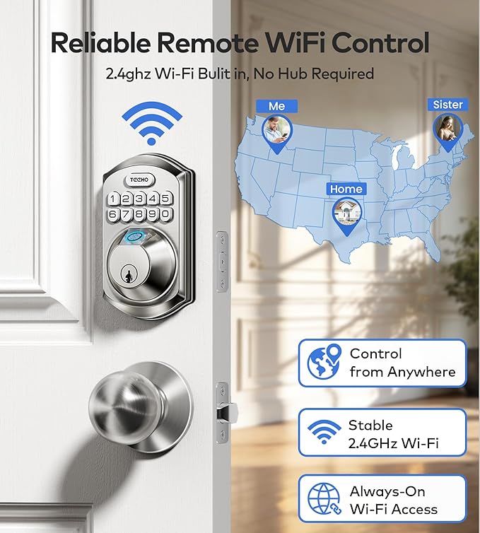 TEEHO TE012W-K WiFi Smart Keyless Entry Door Lock