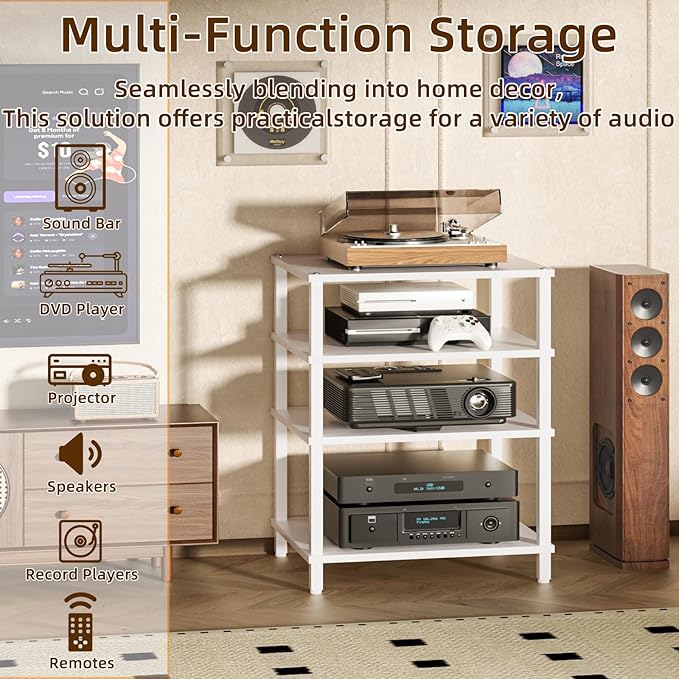 LELELINKY 4-Tier AV Media Player Stand Set of 2, Wooden TV Stand, Game Console