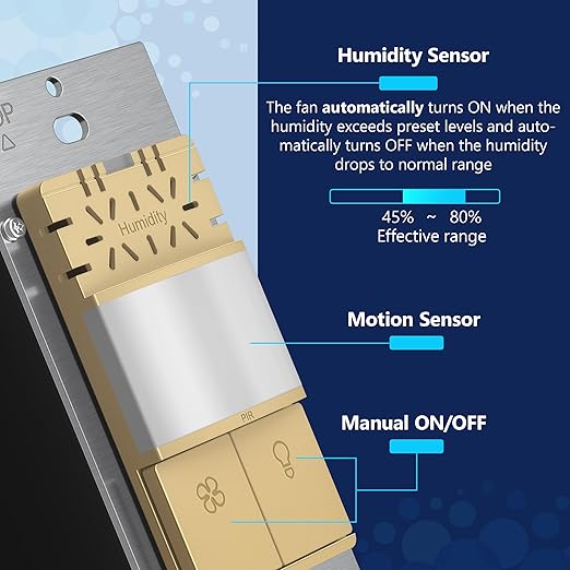 LIDER Humidity Sensor Switch and Motion Sensor Light Switch, PIR Sensor