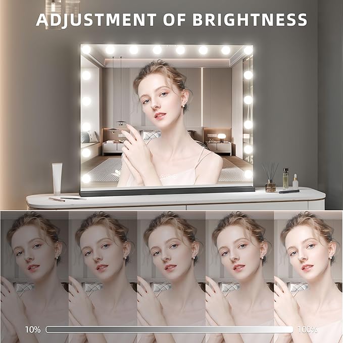 Vanity Mirror with Lights, Makeup Mirror with 17 Dimmable LED Bulbs, 3 Color