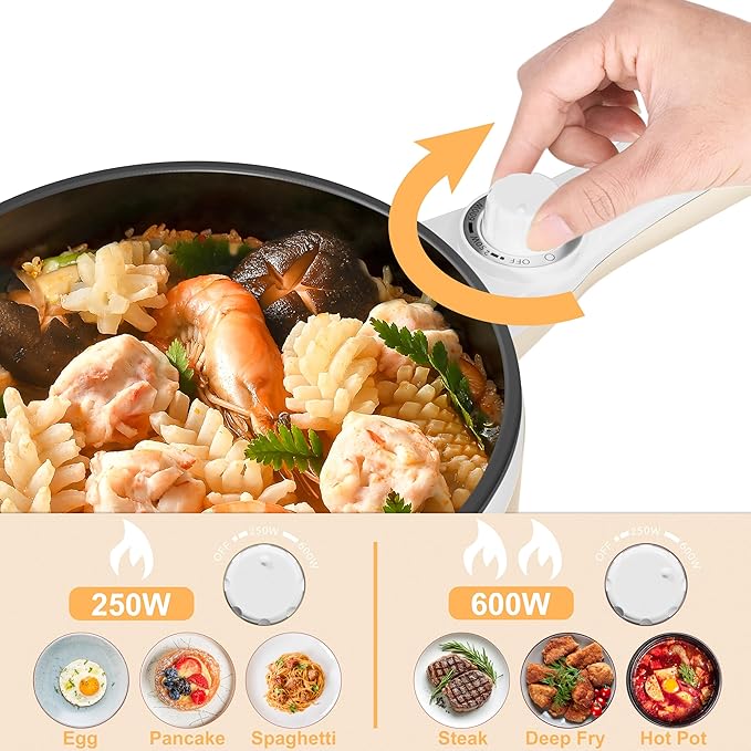 Dezin Hot Pot Electric Upgraded, Non-Stick Sauté Pan, Rapid Noodles Electric Pot