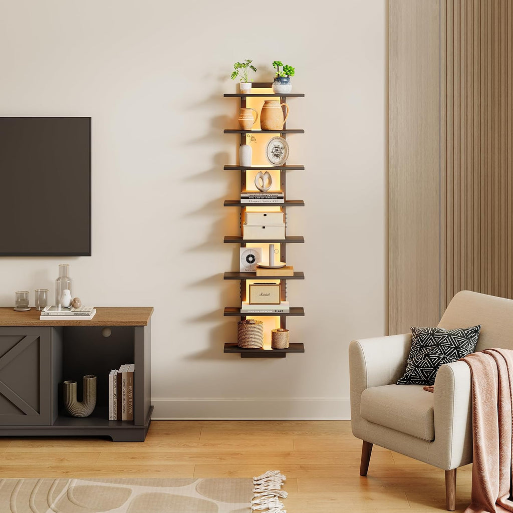 8 Tier Wall Mounted Shelf with RGB Lights, LED Floating Shelf,