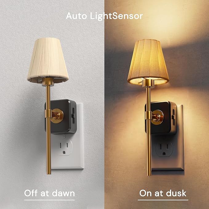 L LOHAS LED Night Lights Plug into Wall, 2 Pack Pleated Fabric Cover Night Light