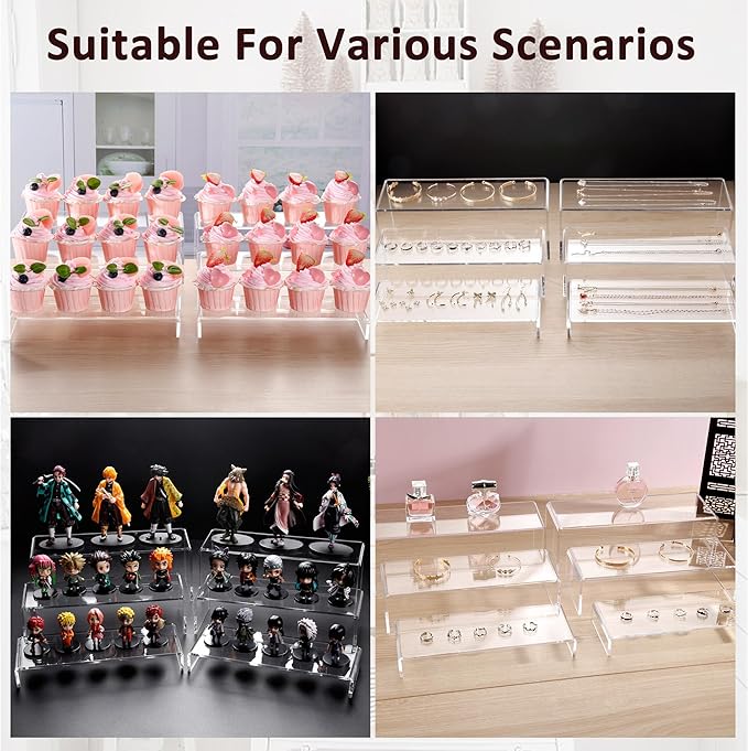 LFTYTUO 2 Set Large Acrylic Clear Display Risers, 3 Sizes 12" Rectangular