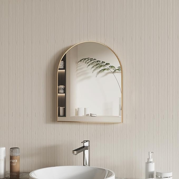15x18 Inch Compact Gold Arched Mirror Perfect
