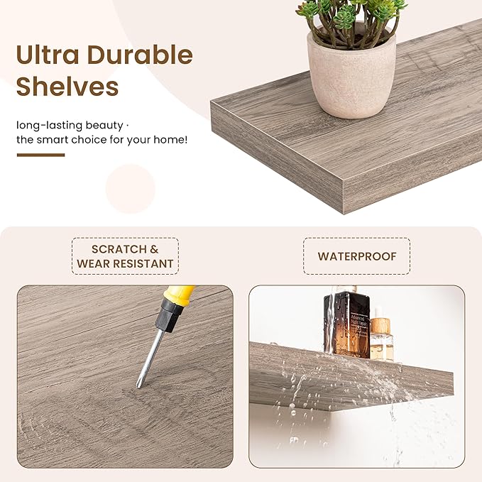 32in Floating Shelves for Wall, 2 Pack Long Wall Mounted Engineered Wood Shelves