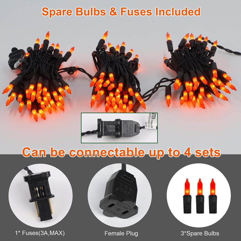 LJLNION 3 Pack Halloween Lights Outdoor, Each 29ft 150 Count Black Wire Incan...