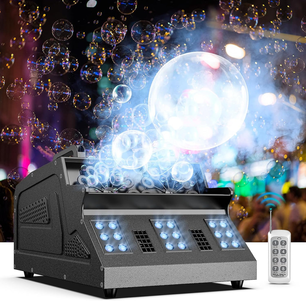 2000W Fog Machine, 3 in 1 Fog Bubble Machine with 2 Bubble Fans, 18 RGB LED Lights Smoke Bubble ALL IN ONE Fog Machine, Bubble Machine for Halloween Christmas Party Wedding Birthday