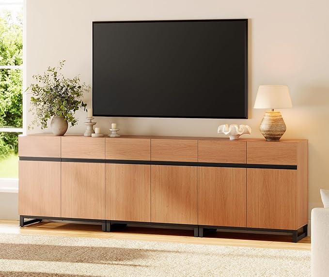 WAMPAT Modern TV Stand for TVs up to 110 inch, 3 in 1 Wood Entertainment Center