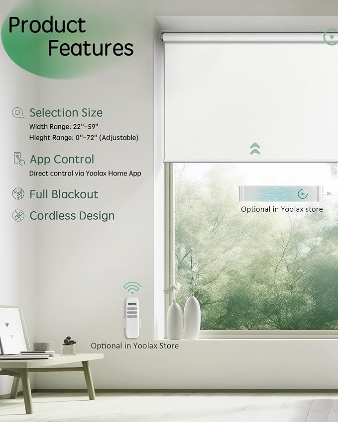 Yoolax Motorized Blinds App Control, Cordless Automatic Shades Roller Window