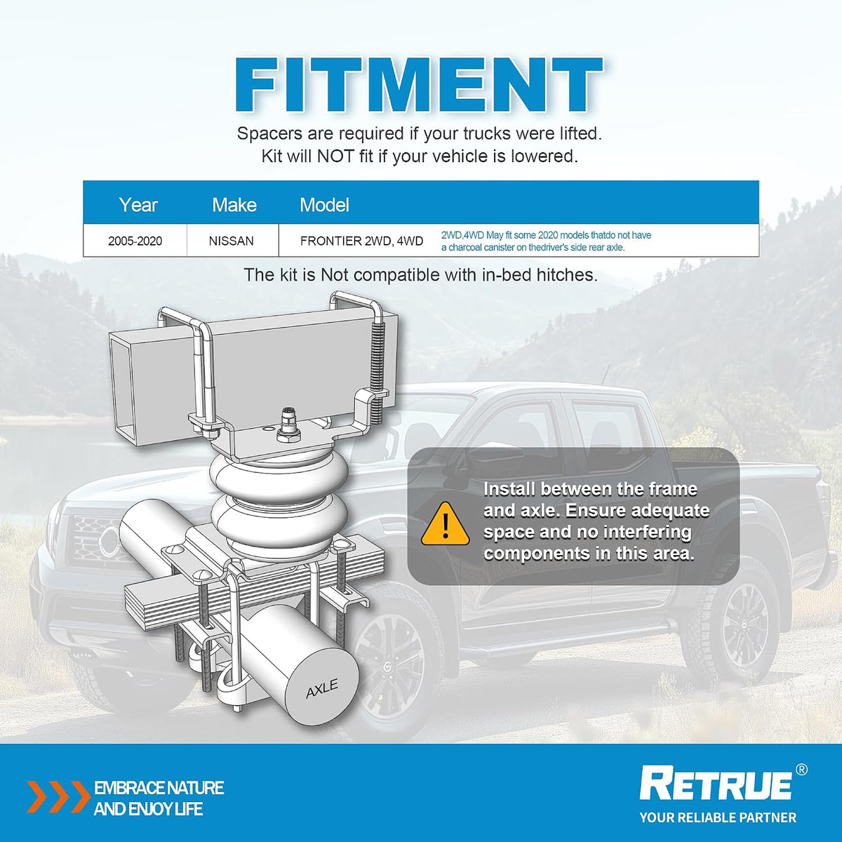 retrue rear air bags suspension kit for 2005-2020, close-up detail