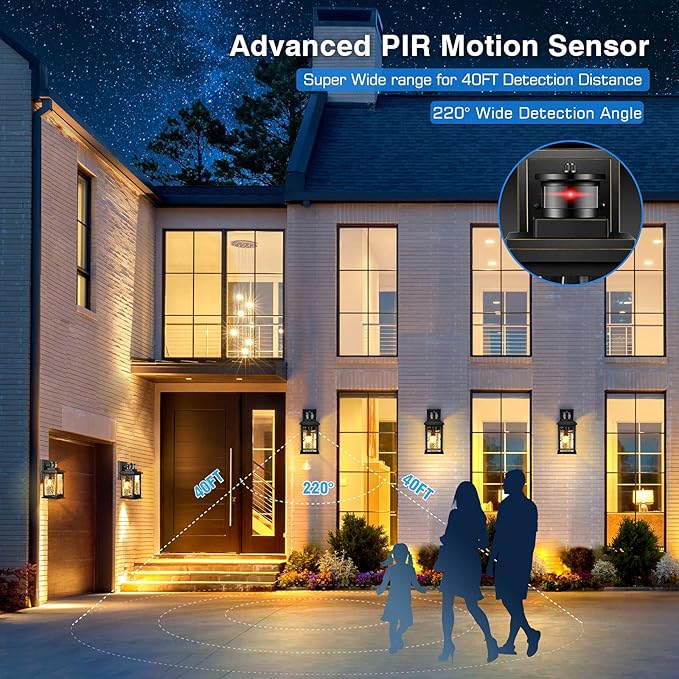 VIANIS 2 Pack Motion Sensor Outdoor Lights, Dusk To Dawn Outdoor Lighting