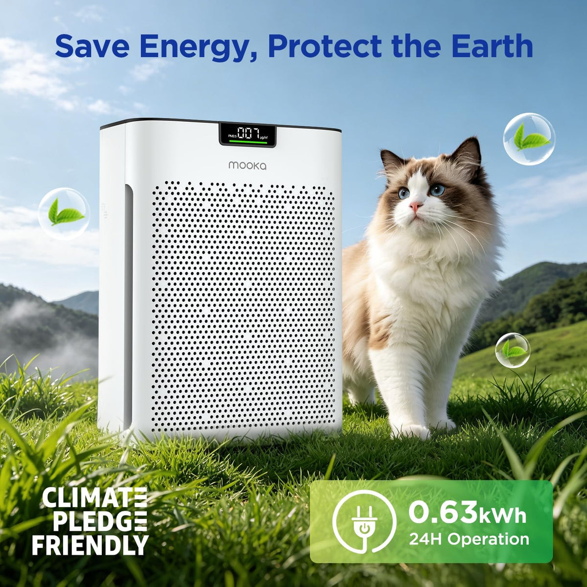 MOOKA Air Purifier for Home Bedroom Large Room 2200 Ft², HEPA Filter, White
