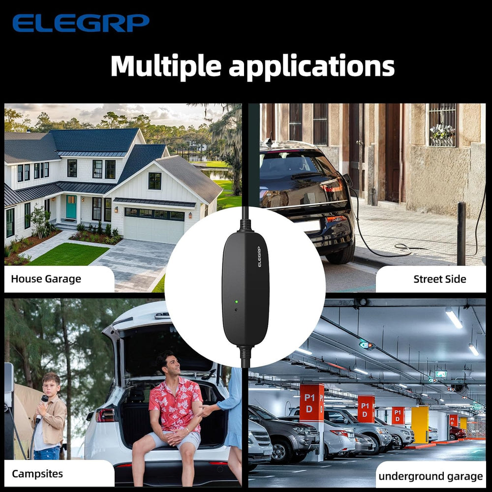 ELEGRP Level 1/2 EV Charger, 16 Amp, Portable J1772 Charger, 25FT Cable, NEMA...