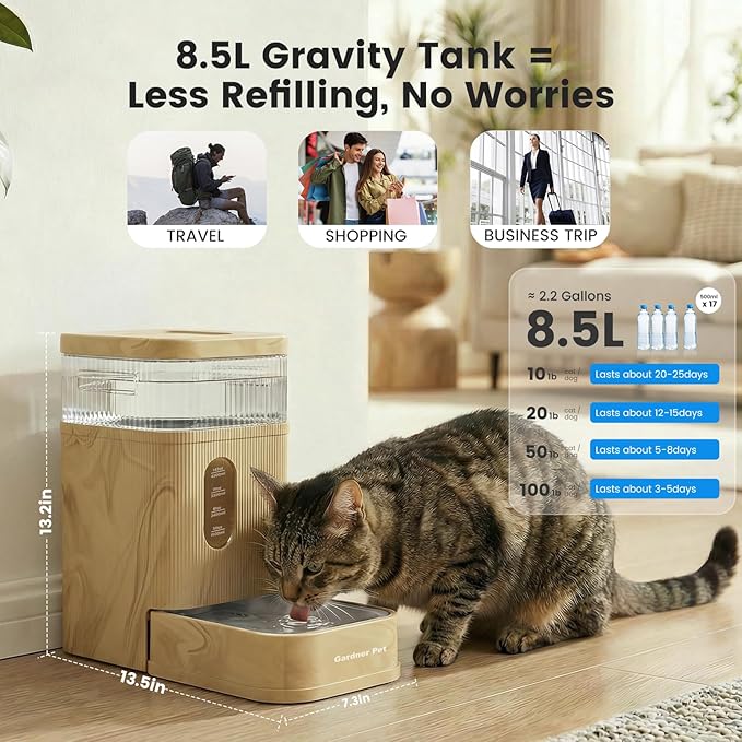 Gardner Pet 2.2 Gallon Automatic Dog Water Bowl Dispenser 8.5L Gravity Water