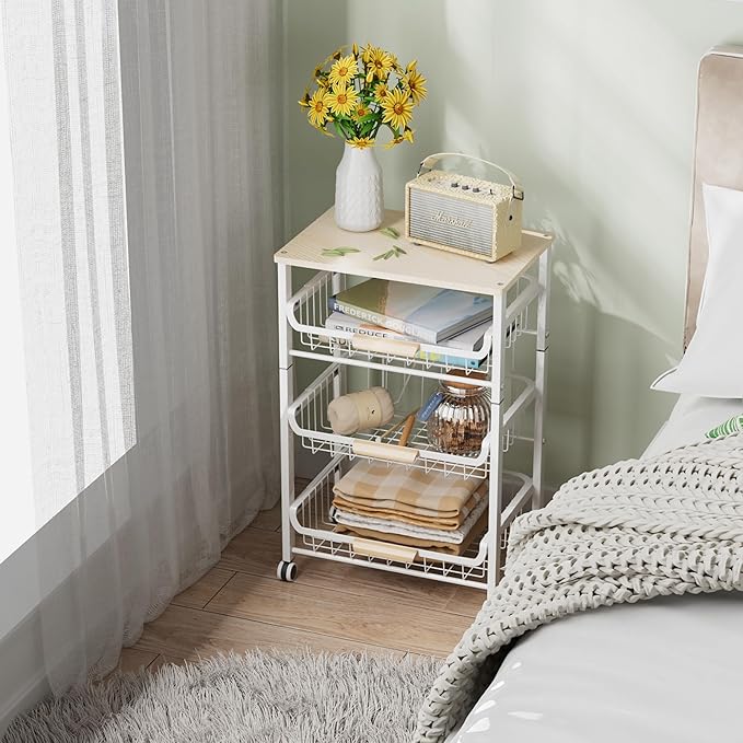 4-Layer Fruit Basket Kitchen Food Organizer and Rack, Stackable Storage Cart