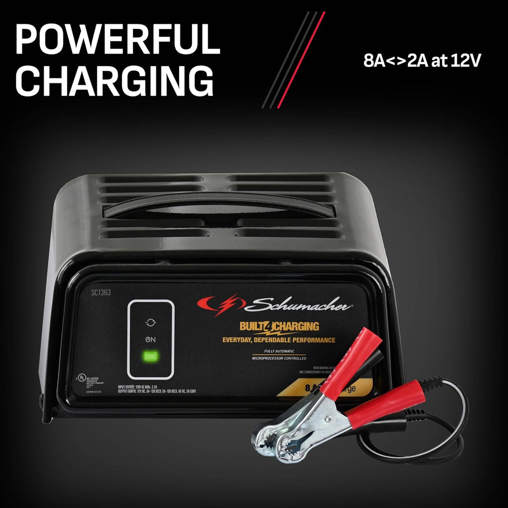 schumacher electric 8a car battery charger & maintainer, package contents