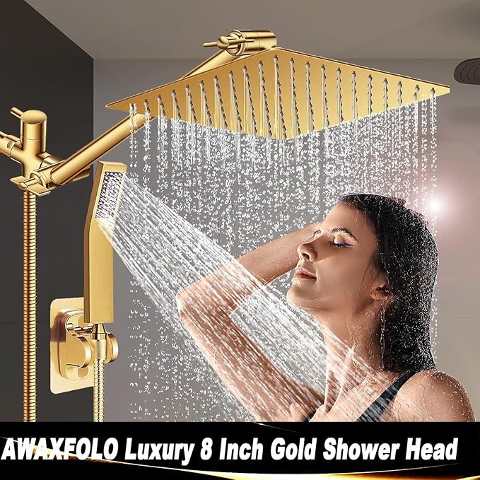8"High Pressure Square Rain Shower Head and 2-in-1 Hand Shower.Equipped