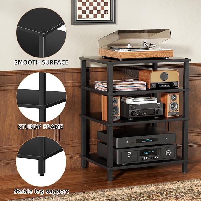 LELELINKY 4-Tier AV Media Player Stand Set of 2, Wooden TV Stand, Game Console