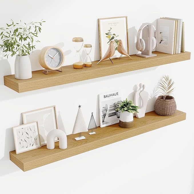 Fun Memories Floating Shelves 48 Inch, Extra Large Wood Shelf Set of 2