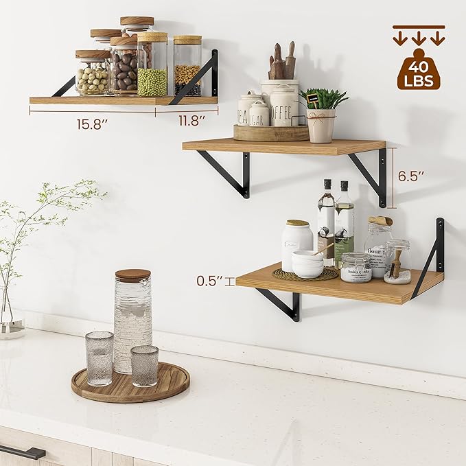 Heimlove Deep Floating Shelves for Wall, 12 Inch Deep Floating Shelves Set of 3