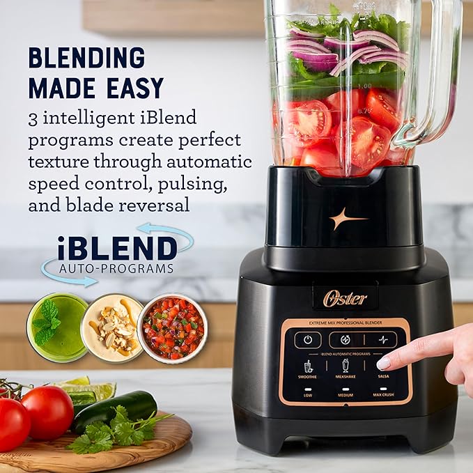 Oster Extreme Mix Blender, 64oz Glass Jar, 3 iBlend Preset Functions, 1600-Watts