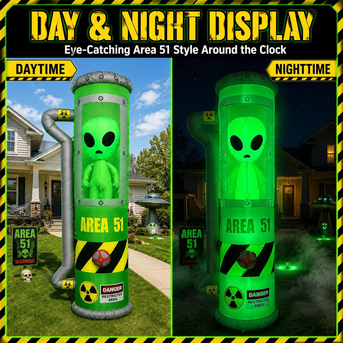 8FT Halloween Alien Inflatable Blow Up Outdoor Decorations with LEDs