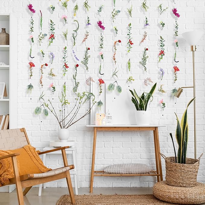 XunYee 6 Pcs 35.4 ft Flower Garlands Hanging Wildflower Backdrop Decoration Artificial Floral Garlands Fake Flower Vines Faux Silk Wildflower Decor for Halloween Fall Wedding Garden Wall Arch(Spring)