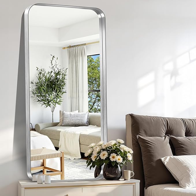 CIRCUMI Silver Bathroom Mirror, Rounded Corner, Tempered Glass, Large Mirror