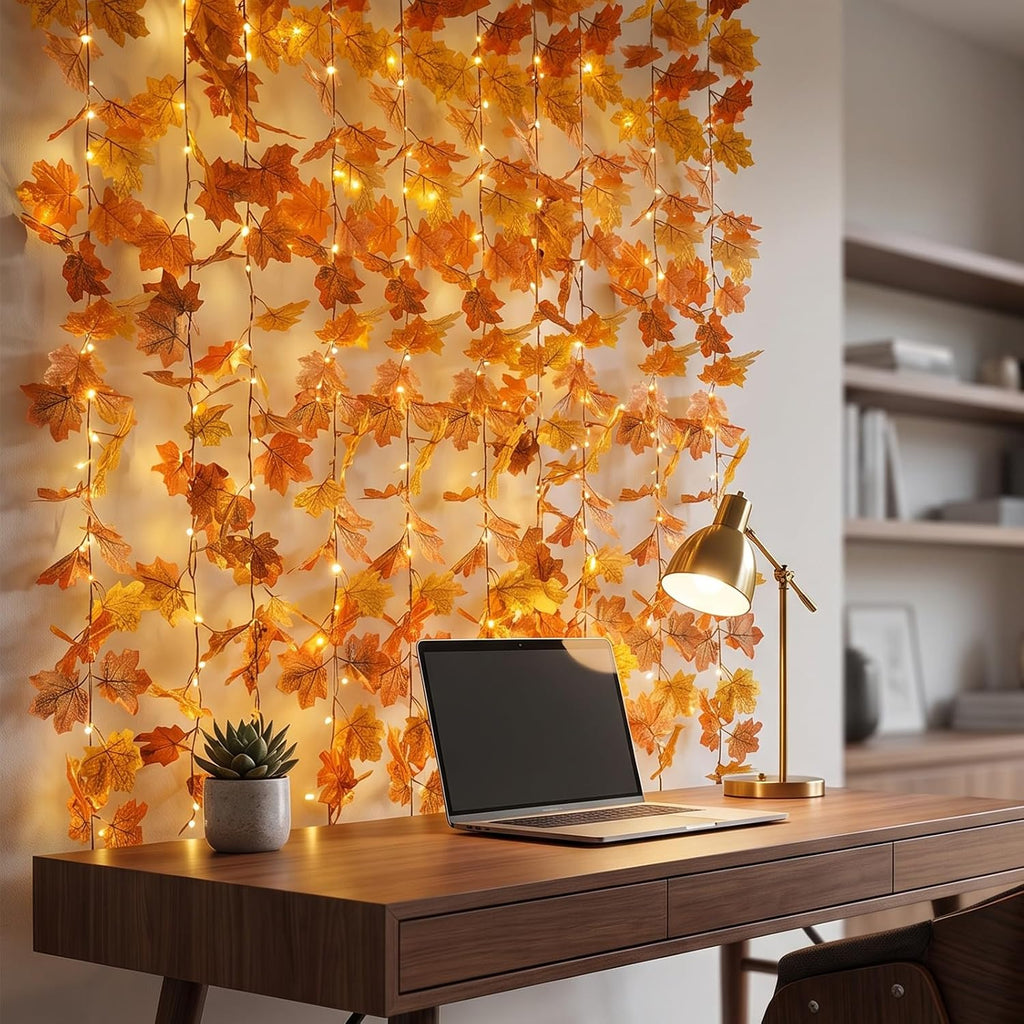 suddus Curtain Lights, Fall Garland with Lights for Office, Porch, Halloween,Thanksgiving