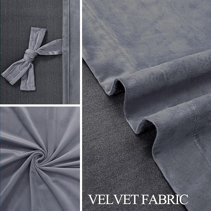 JIUZHEN Grey Velvet Curtains 63 inches Blackout Curtains