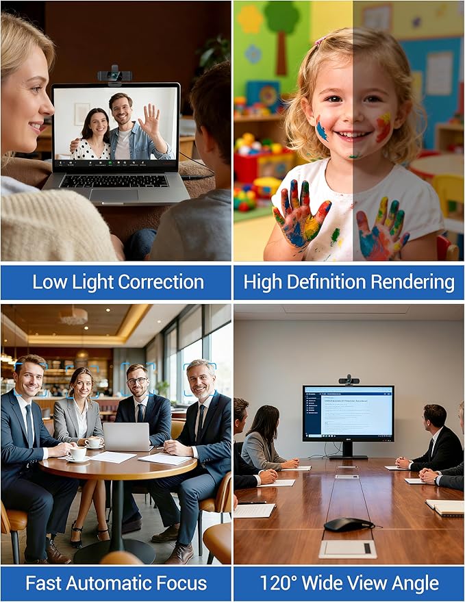 RUWBY QHD 2K Webcam with Built-in Dual Mics, Wide-Angle Lens, Privacy Cover