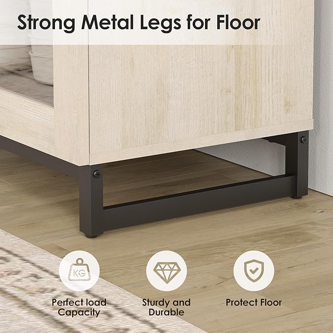 WAMPAT Modern TV Stand with Glass Doors