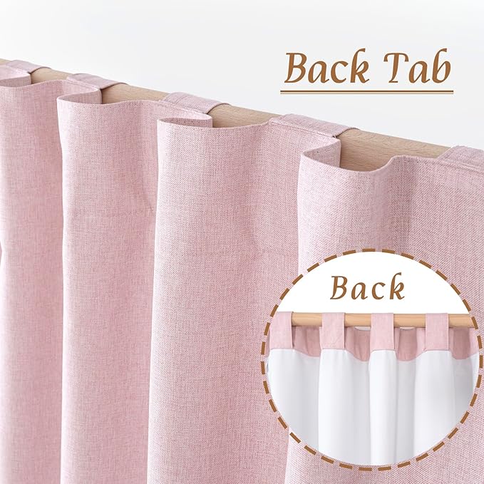 LAMIT 100% Blackout Pink Linen Curtains, 63 Inches Linen Textured Thermal