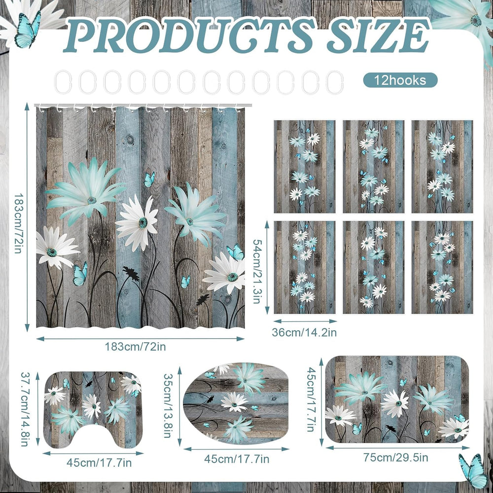 Britimes Bathroom Sets with Shower Curtain and Rugs Set of 10 Teal Wooden