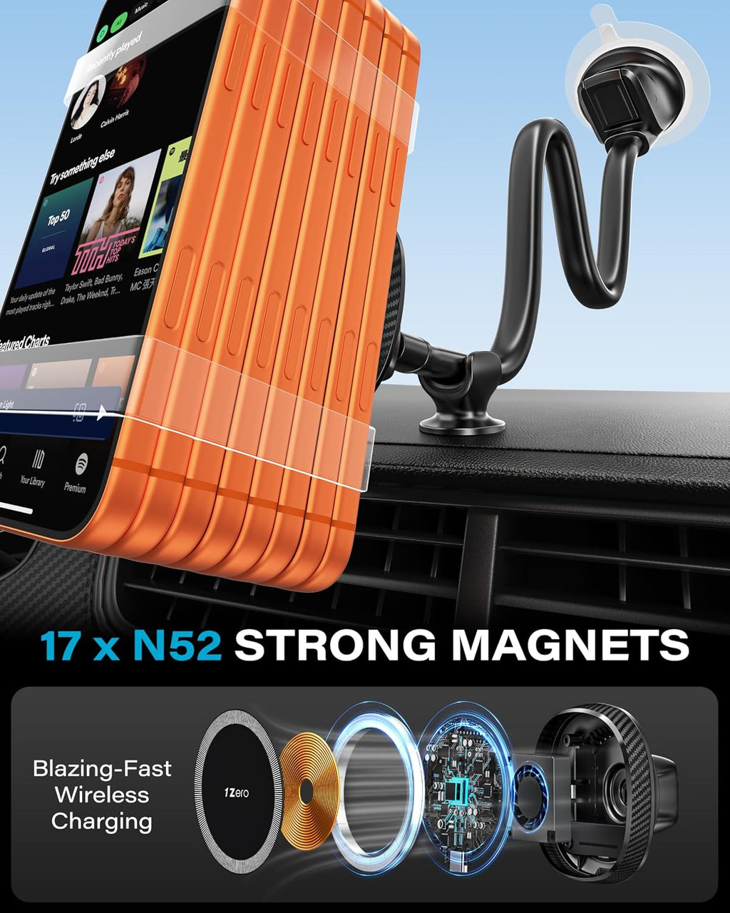 1Zero for Magsafe Car Mount Charger, 15W Fast Charging for Windshield
