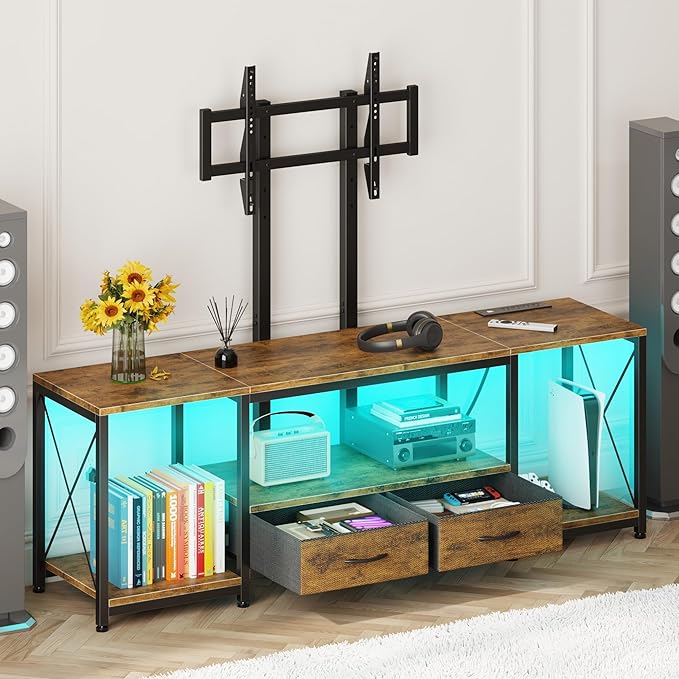 GYIIYUO LED TV Stand with Mount and Power Outlet & Fabric Drawers
