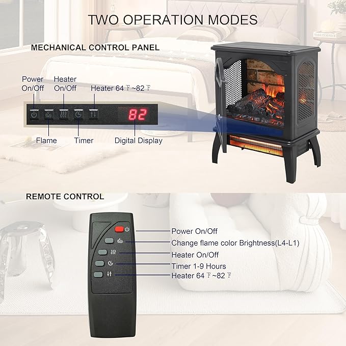 18" Electric Fireplace Heater, Freestanding Fireplace