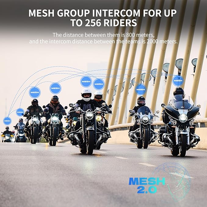 FreedConn FX Plus Motorcycle Helmet Bluetooth Headset, Auto-Join Mesh Network