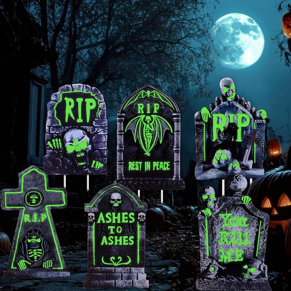 Halloween Decorations Outdoor Tombstone Yard Sign with Stakes 6PCS Glow in th...